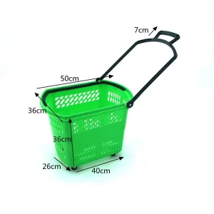 Supermarket 45L Four Wheel Trolley Handle Shopping Cart Thickened PP Handheld Grocery Basket 45L Plastic Basket Four Wheel