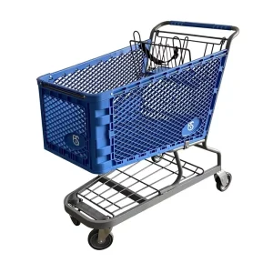 Supermarket Blue Color 180L Plastic Shopping Cart, American Style 180L Hybrid Plastic Cart