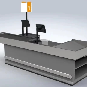 Supermarket Cashier Cash Desk Checkout Counter Edge Steel Belt Sets Packing Finish Plastic Powder Material Origin Type Aluminum