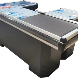 Supermarket Cashier Cash Desk Checkout Counter Edge Steel Belt Sets Packing Finish Plastic Powder Material Origin Type Aluminum