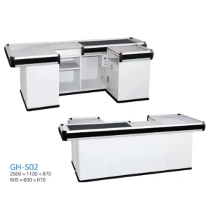 Supermarket Cashier Edge Steel Belt Sets Packing Plastic Type Aluminum Desk Cash Checkout Counter
