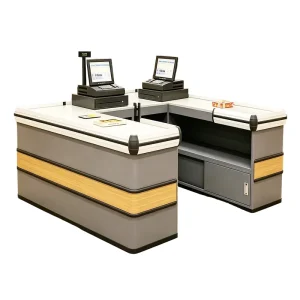 Supermarket Cashier Table Checkout Counter Retail Store Cashier Desk Stainless Steel Countertop Cold rolled Steel Cabinet Body