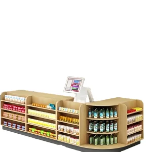 Supermarket Checkout Counter Steel Construction Powder Coating Customizable Dimensions
