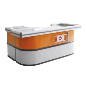 Supermarket Checkout Counter Steel and Wood Construction with Metal Components for Retailer Shops Use