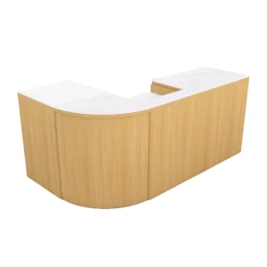 Supermarket Checkout Counters With Wood Finish Elegant And Durable Cashier Station