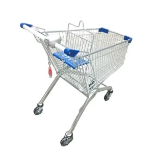 Supermarket Coin Lock Shopping Trolley Carts Supermarket Stores Durable & Antirust 4 Wheel Wagon