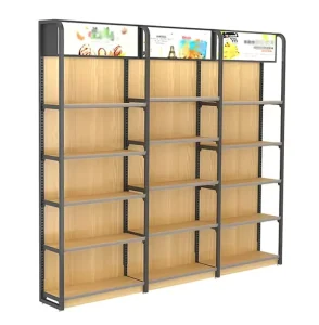 Supermarket Convenience Store Boutique Steel Wooden Display Fixture with Advertisement Board