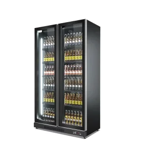 Supermarket Convenience Store LED Upright Display Cooler Refrigerator Double Glass Doors 800L Capacity Digital Temperature
