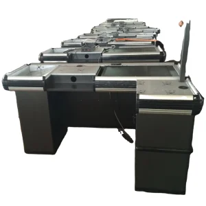 Supermarket Display High Quality Stainless Steel Cashier Electric Conveyor Belt Checkout Counter