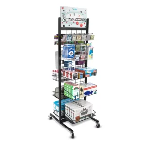 Supermarket Display Rack with Baskets and Hooks Display Stand for Retail Store Cosmetic Display Stand