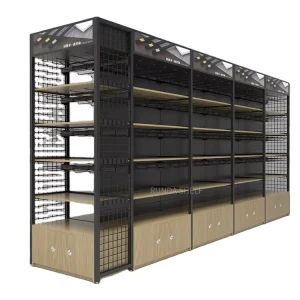 Supermarket Double Sided Food Shelf Display Racks Light Duty Metal And Steel For Store Floor Use