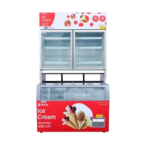 Supermarket Glass Door Freezer Commercial Refrigeration Equipment Frozen Food and Ice Cream Display Freezer