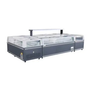 Supermarket Glass Door Island Freezer Commercial Refrigeration Equipment Horizontal Frozen Food Display Freezer