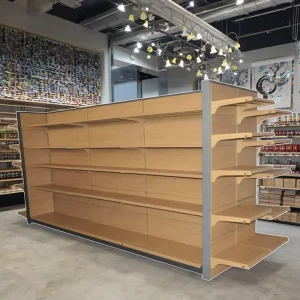 Supermarket Gondola Double sided Metallic Display Shelves Unit Light Duty Quick Installation Retail System For Store