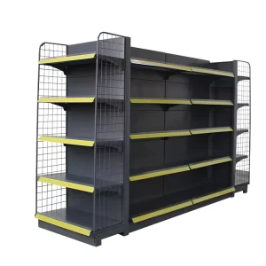 Supermarket Grocery Display Racks Light Duty Double Sided Gondola Shelves with Metallic Material for Center Displays