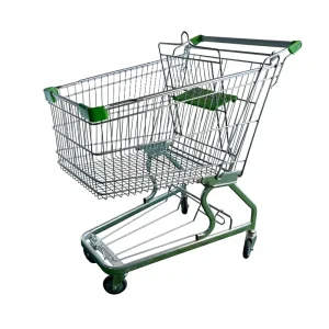Supermarket Hypermarket Functional Unfolding Zinc Plated Steel Mesh Platform Foldable Shopping Trolley 4” PU
