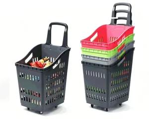 Supermarket Large 60L Capacity Shopping Trolley Cart Grey Rolling Shopping Basket