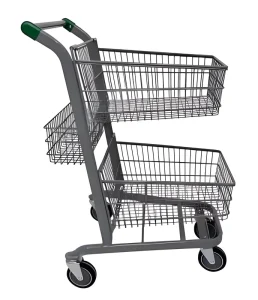Supermarket Metal Shopping Trolley Cart with Zinc Steel Construction Coated Castor Wheels Mesh Structure for Outdoor Shop Use