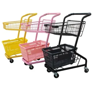 Supermarket Metal Two Basket Cart 2 Tier Shopping Trolley