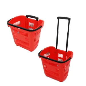 Supermarket PP Material Retractable Pull Rod Wheel equipped Shopping Basket for Adults