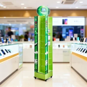 Supermarket Phone Charger Shelf Retail Rotatable Floor Display Promotion USB Cable Wall Charger Car Charger Display Rack