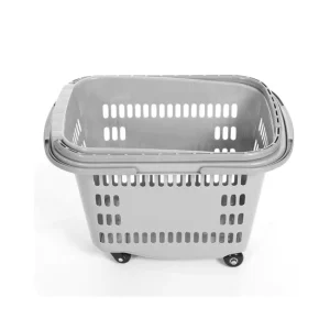 Supermarket Plastic Rolling Shopping Trolley Basket with Handle with 2 Wheels