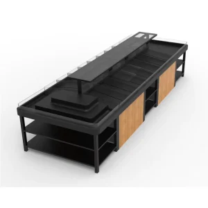 Supermarket Produce Display Bin with Storage Drawers Wooden Accent Vegetable Rack for Grocery Shop