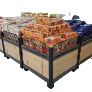 Supermarket Promotion Display Stand Wooden Oak Orchard Bin