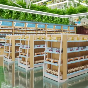 Supermarket Rack Double Sided Retail Shop Fixtures Light Duty Style White Made Wood Metallic Material Freestanding