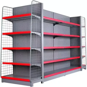 Supermarket Shelf Convenience Store Retail Display Double Sided Metallic Heavy Duty Gondola Shelving Rack