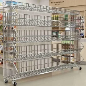 Supermarket Shelf Display Rack Heavy Duty High Quality Carbon Steel Movable Multi-Tier 5-Shelf Unit Snacks Beverages Small Food