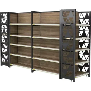 Supermarket Shelves Four post Wood Grain Display Racks Multi level Convenience Store Stationery Store
