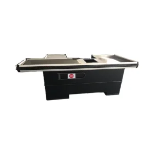 Supermarket Shop Equipment Metal Checkout Counter Wooden Grain Finish Steel MDF Cashier Table for Retail Stores