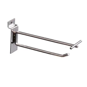 Supermarket Solid Steel Slatwall Display Metal Chrome Single Hooks with Price Tag Holder