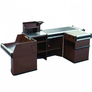 Supermarket Stainless Cash Checkout Counter Desk With Conveyor Belt