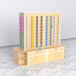 Supermarket Steel Wooden Display Stand Durable Metal Slatwall Display Shelves Shop Shelving Showcases