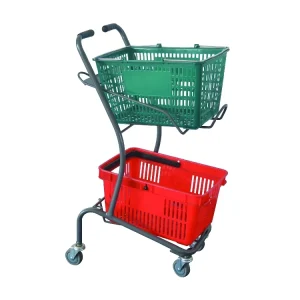 Supermarket Style Basket Shopping Trolley with 2 Plastic Baskets