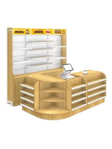 Supermarket Tobacco Alcohol Display Rack Convenience Store Cashier Counter Freestanding Wine Cabinet PerforatedMetalBack