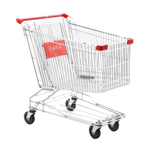Supermarket Trolley Cart 60L American Style Steel Shopping Cart Zinc Plated Finish 5 Inch Casters