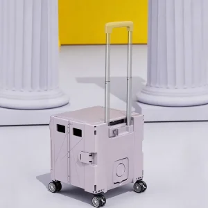 Supermarket Trolley Cart Multi Functional Lightweight Plastic Convenient Folding Shopping Trolley Cart Purple