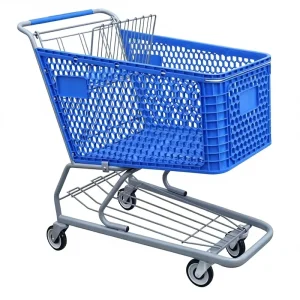 Supermarket Unfolding PP Plastic Shopping Trolley with 4” PU Wheels for Convenience