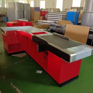 Supermarket Used Electronic Spray Checkout Counter with Convenient Conveyor Belt