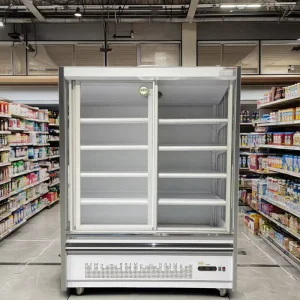 Supermarket Vertical Display Freezer Glass Sliding Door Refrigeration Equipment Fridge