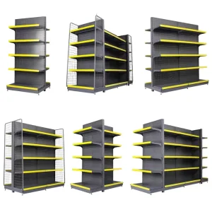 Supermarkets Convenience Shop Store Equipment Gondola Black Shelving Rack Supermarket Display Shelves