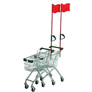 Supply OEM Rotational Plastic Shopping Car Kids Shopping Supermarket Trolley Cart with Flags