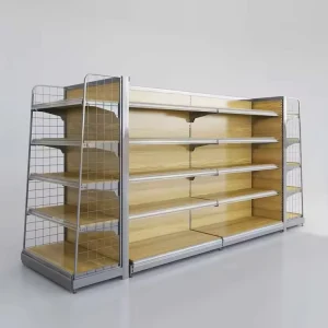 Surprise Price Gondola Wood Grain Pattern Steel Convenience Boutique Fixture Display