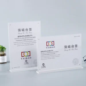 T Shape Horizontal Magnetic Closure A6 Size Acrylic Desktop Sign Holder for AD Paper Display Rack