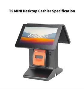 T5 MINI 10.1″ Dual Screen All in One POS System Touch Screen Desktop Cash Register Built in 58mm Thermal Printer for Restaurant