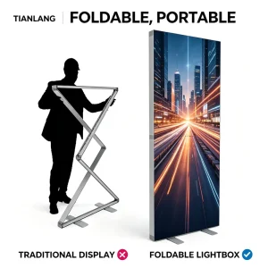TIANLANG Modular SEG Fabric Light Box for Pop up Store Mall Kiosk Floor Standing Collapsible Reusable Display Stand