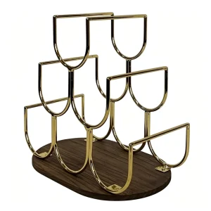 Tabletop Wine Glass Rack 8 Slot Golden Metal Wood Stemware Holder Upright Wine Glass Storage Stand for Kitchen Bar Countertop